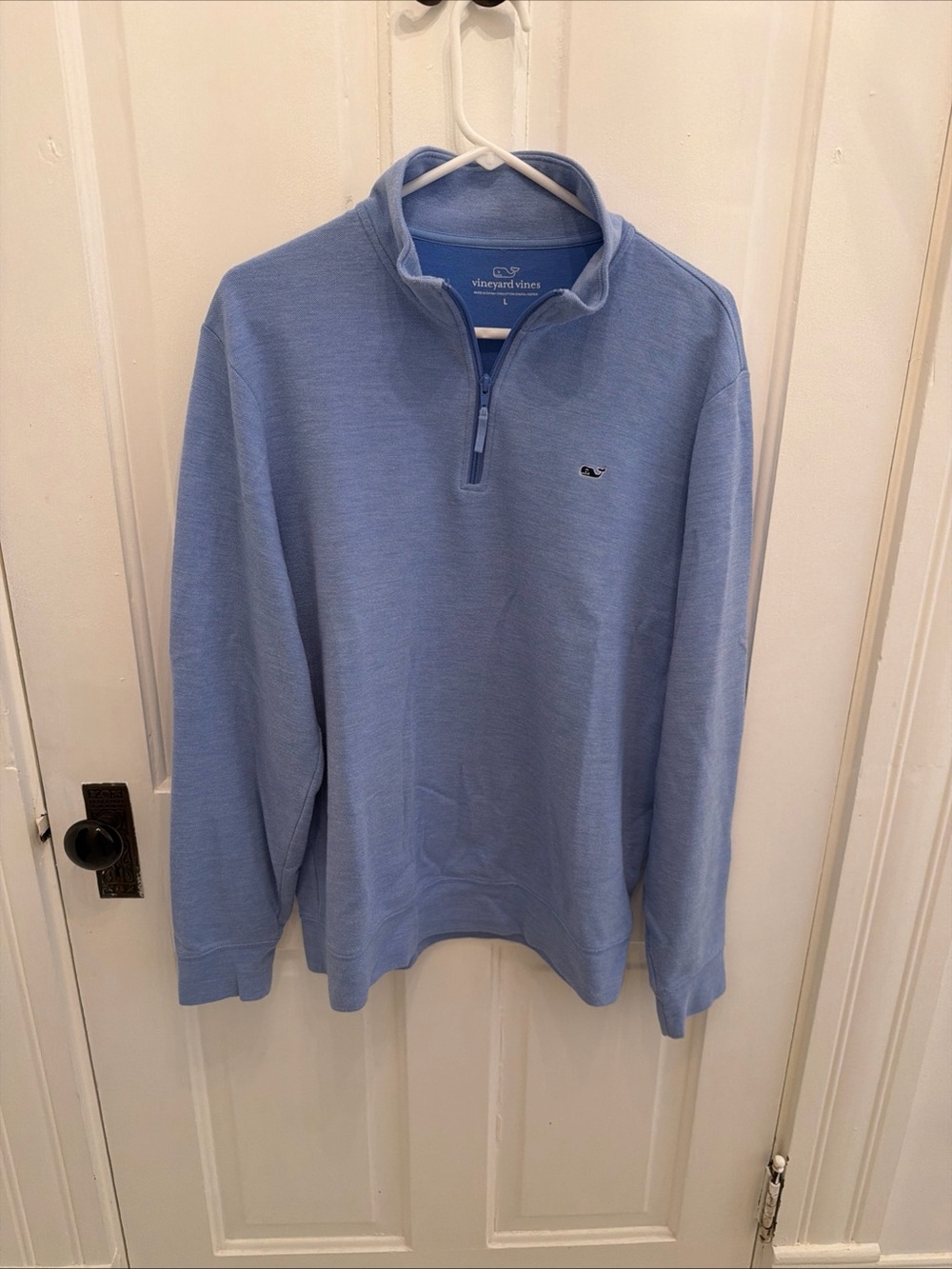 Vineyard Vines Mens Blue Heathered Quarter Zip Pullover Sweater Whale Logo Large